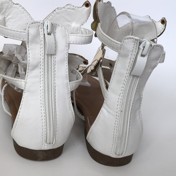 Forever New White Faux leather Gladiator Sandals with Gold Angel wings 7M - Picture 3 of 4